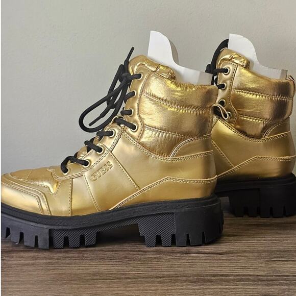 Guess Women's Tisley Combat Booties 6.5  Metallic  Gold NWT - Picture 1 of 7